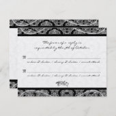 Monogram Zwart Damast Wedding Response RSVP (Voorkant / Achterkant)