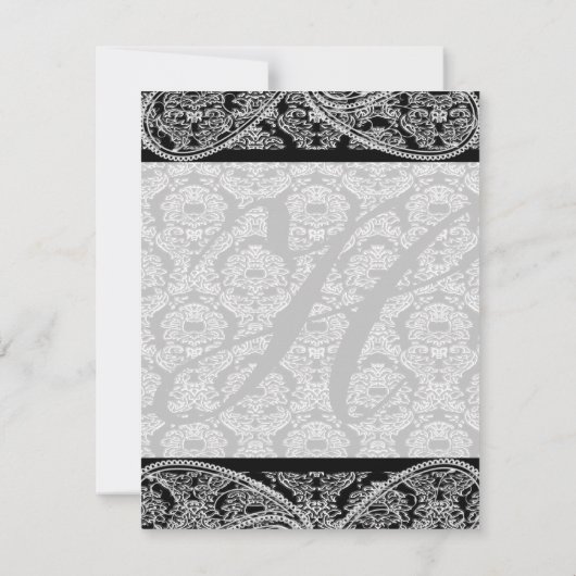 Monogram Zwart Damast Wedding Response RSVP (Achterkant)
