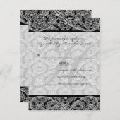 Monogram Zwart Damast Wedding Response RSVP (Voorkant / Achterkant)