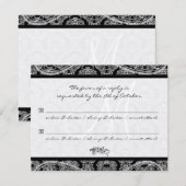Monogram Zwart Damast Wedding Response RSVP Kaartje (Voorkant / Achterkant)