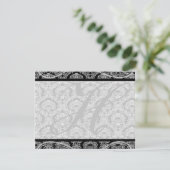 Monogram Zwart Damast Wedding Response RSVP Kaartje (Staand voorkant)