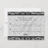 Monogram Zwart Damast Wedding Response RSVP Kaartje (Achterkant)
