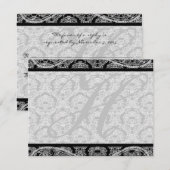 Monogram Zwart Damast Wedding Response RSVP Kaartje (Voorkant / Achterkant)