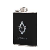 Monogram Zwart Elegant  Crest Grijs Naam Heupfles (Links)