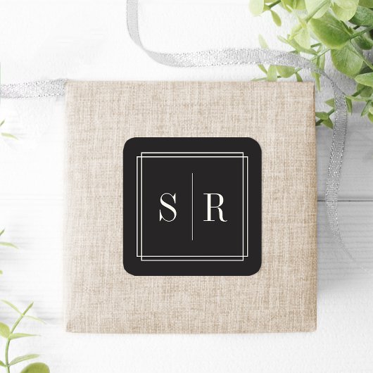 Monogram zwart en Ecru Wedding Vierkante Sticker