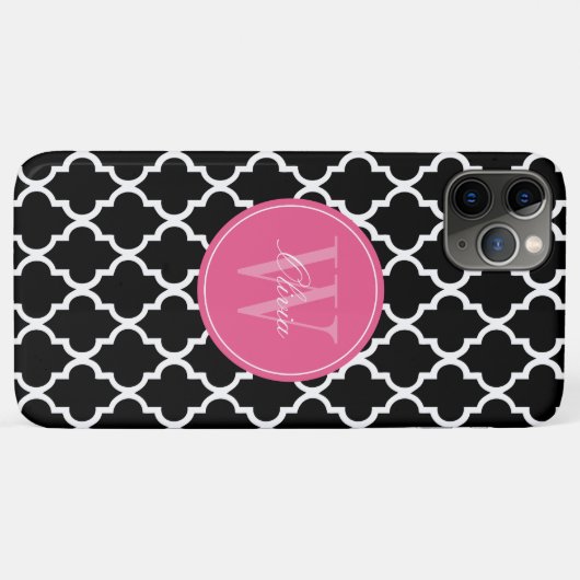 Monogram zwart en Fuchsia Quatrefoil Case-Mate iPhone Case (Achterkant (horizontaal))