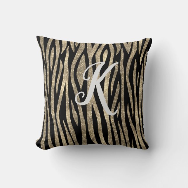 Monogram zwart en Glitter Zebra afdrukken Kussen (Voorkant)