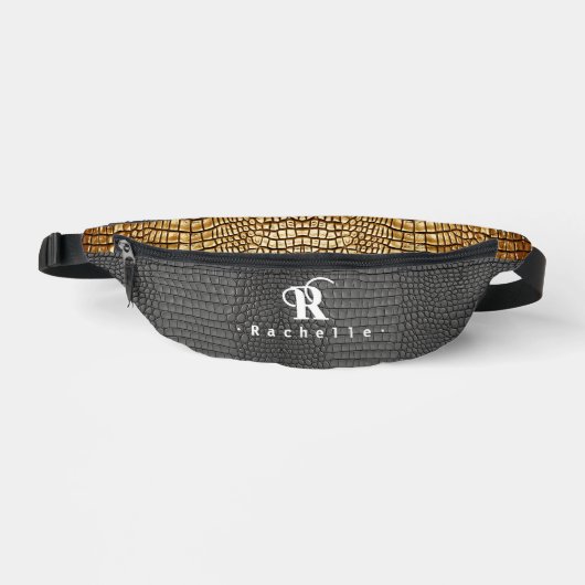 Monogram Zwart en Goud Faux Snake Skin Heuptasje (Voorkant)