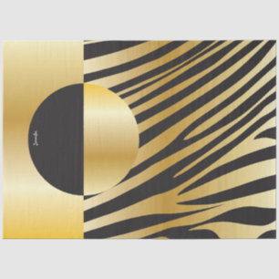 Monogram zwart en goud gestreept zebra patroon tissuepapier