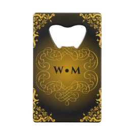 Monogram zwart en goud met decoratieve elementen kredietkaart flessenopener