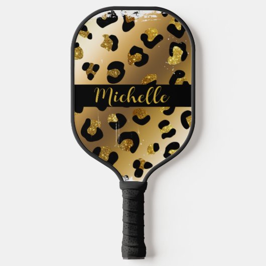 Monogram zwart en goudluipaard voor afdrukken pickleball paddle (Voorkant)