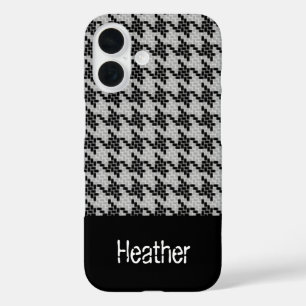 Monogram zwart en grijs houndstooth patroon iPhone 16 hoesje