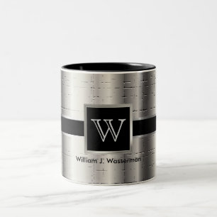 Monogram zwart en metaalzilver tweekleurige koffiemok