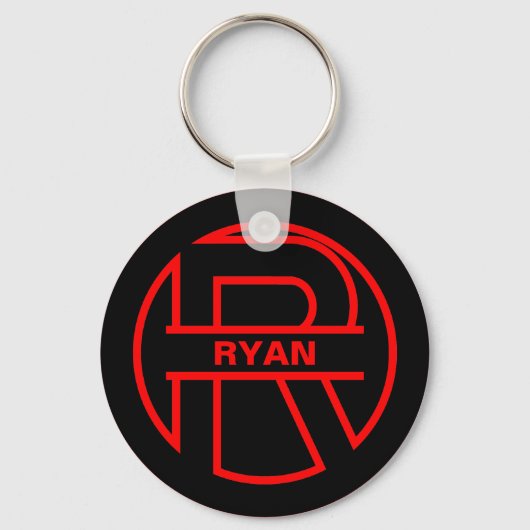 Monogram zwart en rode cirkel, initiaal letter R Sleutelhanger (Voorkant)