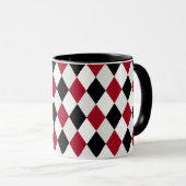 Monogram Zwart en Rood Harlekijn Ruitpatroon Mok (Voorkant rechts)