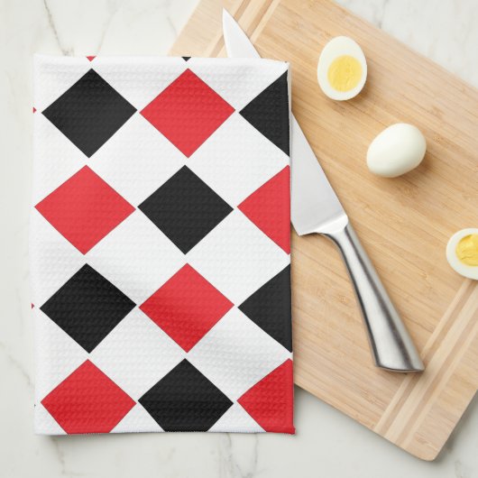 Monogram zwart en rood patroon theedoek (Quarter Fold)