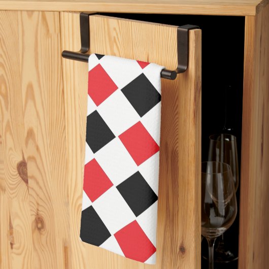 Monogram zwart en rood patroon theedoek (Derde Gevouwen)