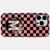 Monogram zwart en ROZE Geruite Bloem Case-Mate iPhone Case (Achterkant (horizontaal))