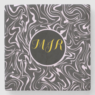 Monogram zwart en roze marmer Abstract patroon Stenen Onderzetter
