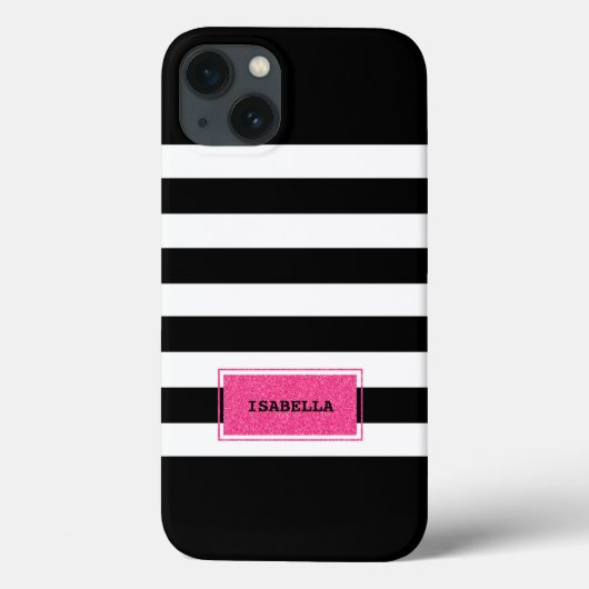 Monogram zwart en roze preppy Stripes Case-Mate iPhone Case (Achterkant)