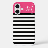 Monogram zwart en roze preppy Stripes