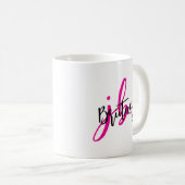 Monogram zwart en roze script koffiemok (Voorkant rechts)