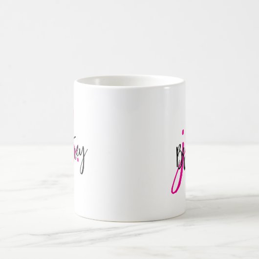 Monogram zwart en roze script koffiemok (Center)