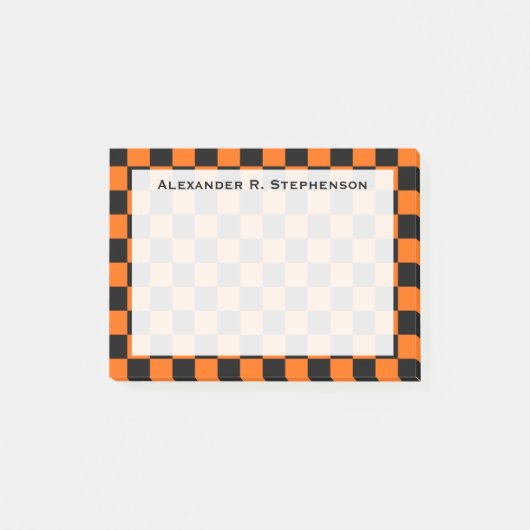 Monogram zwart en Sinaasappel schaakbord Post-it® Notes (Voorkant)