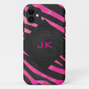 Monogram zwart en warm roze Zebra iPhone 11 Hoesje