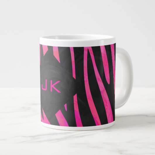 Monogram zwart en warm roze Zebra Jumbo Mok (Voorkant rechts)