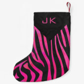 Monogram zwart en warm roze Zebra Kleine Kerstsok (Achterkant)