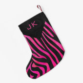 Monogram zwart en warm roze Zebra Kleine Kerstsok (Achterkant (Hangend))