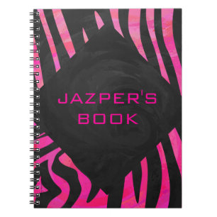 Monogram zwart en warm roze Zebra Notitieboek