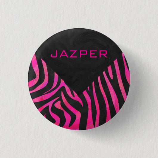 Monogram zwart en warm roze Zebra Ronde Button 3,2 Cm (Voorkant)