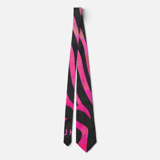 Monogram zwart en warm roze Zebra Stropdas (Achterkant)
