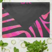 Monogram zwart en warm roze Zebra Theedoek (Gevouwen)