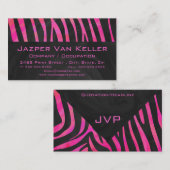 Monogram zwart en warm roze Zebra Visitekaartje (Voorkant / Achterkant)