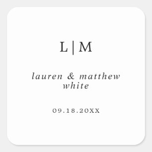 Monogram Zwart en Wit Eenvoudig Huwelijk Vierkante Sticker