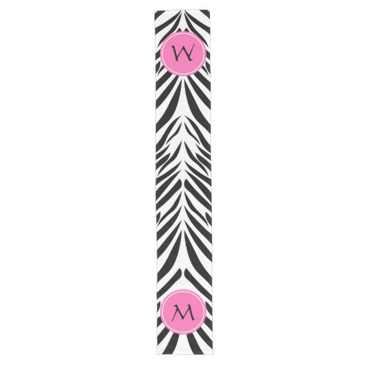 Monogram zwart en wit en warmroze Zebra afdrukken Lange Tafelloper (Voorkant)