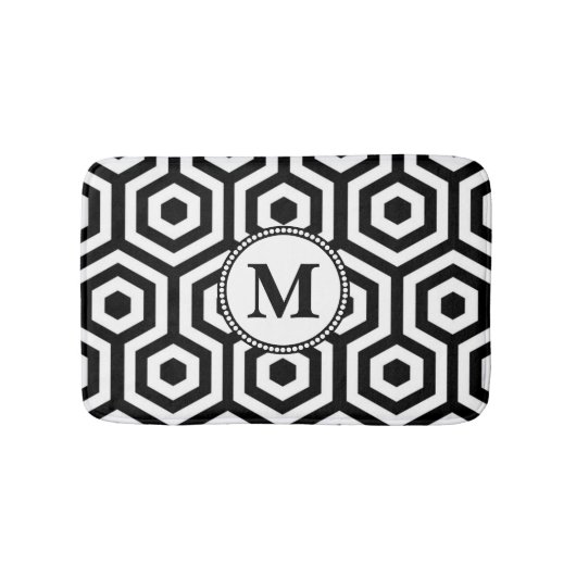 Monogram zwart en wit geometrisch patroon badmat (Voorkant)