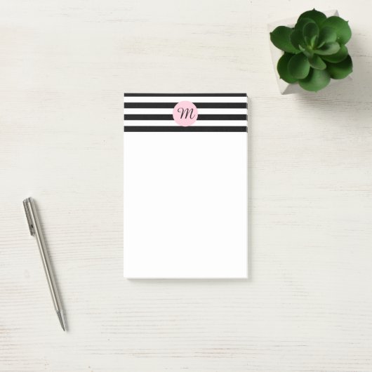 Monogram zwart en wit met roze strips post-it® notes (Kantoor)