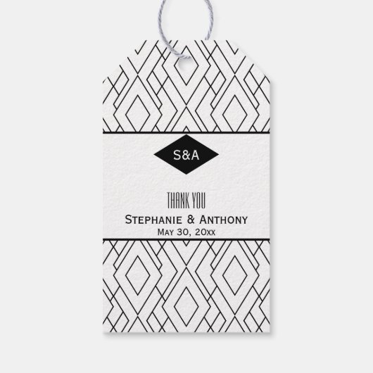 Monogram zwart en witte kunst Deco Dank u Cadeaulabel (Achterkant)
