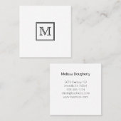 Monogram Zwart en Witte Minimale Vierkante Visitekaartje (Voorkant / Achterkant)