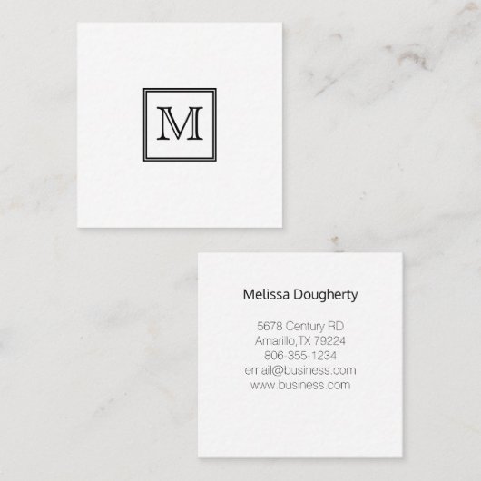 Monogram Zwart en Witte Minimale Vierkante Visitekaartje (Voorkant / Achterkant)