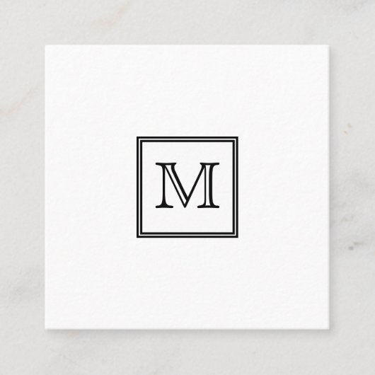 Monogram Zwart en Witte Minimale Vierkante Visitekaartje (Voorkant)
