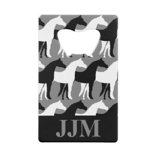Monogram Zwart en Witte Paarden Middelgrijs Kredietkaart Flessenopener