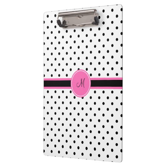 Monogram zwart en witte poka dot met warmroze klembord (Links)