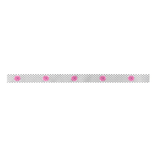 Monogram zwart en witte poka dot met warmroze lint (Voorkant)