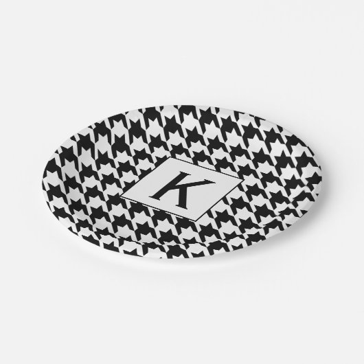 Monogram zwart en witte schroefdraad papieren bordje (Gekanteld)