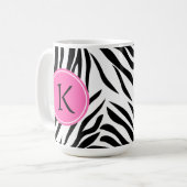 Monogram zwart en witte Zebra Druk met Hot Pink Koffiemok (Voorkant links)